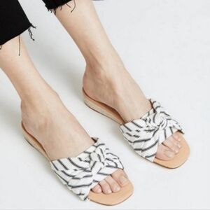 Joie Fabrizia Knotted Fabric Leather Cork Slide Sandal Cream Black 8